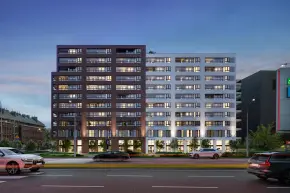 Budynek w nocnej oprawie inwestycji Sadyba Spot, Warszawa Mokotów