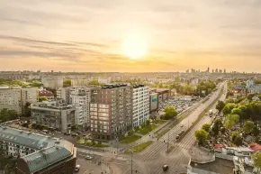 Budynek z perspektywy ptaka inwestycji Sadyba Spot, Warszawa Mokotów